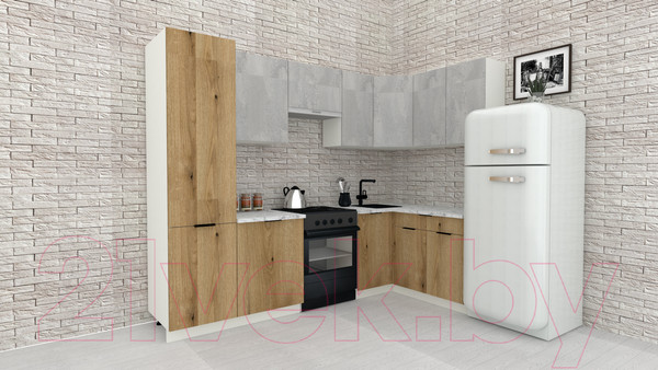 Изображение товара Кухонный гарнитур ВерсоМебель Эко-2 1.4x2.7 правая (бетонный камень/дуб эвок прибрежный/ст. альберика)