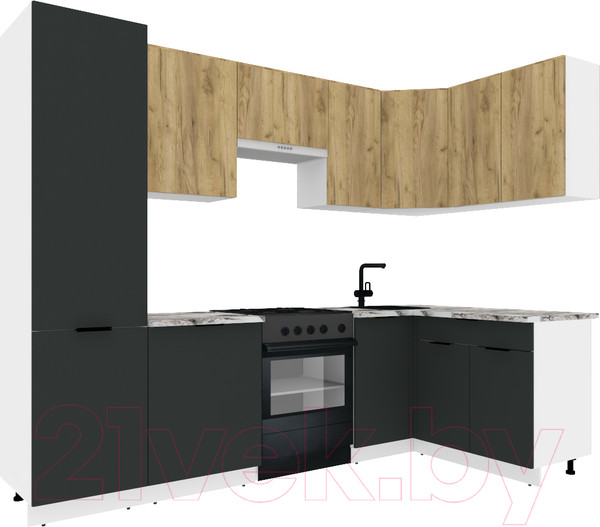 Изображение товара Кухонный гарнитур ВерсоМебель Эко-2 1.4x2.7 правая (дуб крафт золотой/антрацит/ст. альберика)
