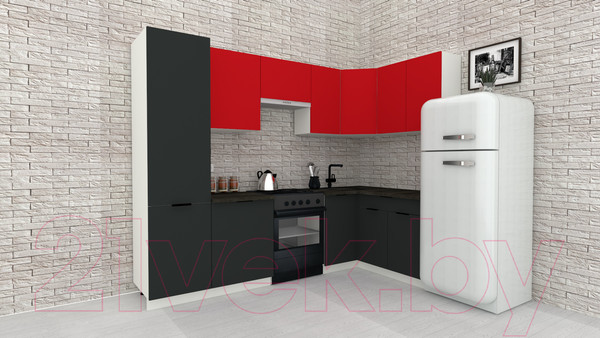 Изображение товара Кухонный гарнитур ВерсоМебель Эко-2 1.4x2.7 правая (красный чили/антрацит/ст. луна)