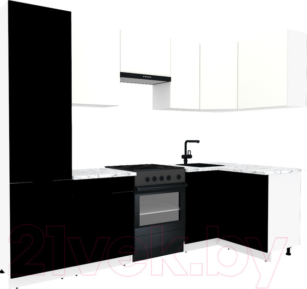 Изображение товара Кухонный гарнитур ВерсоМебель Эко-1 1.2x2.6 правая (белый фасадный/черный/ст. мрамор итальянский)