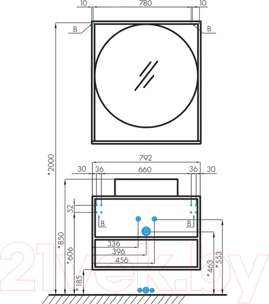 Изображение товара Тумба с умывальником Акватон Лофт Фабрик 80 (1A2424K2LTDU0)