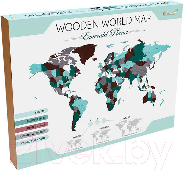 Изображение товара Декор настенный EWA Карта Мира Эмеральд Плэнет (S)