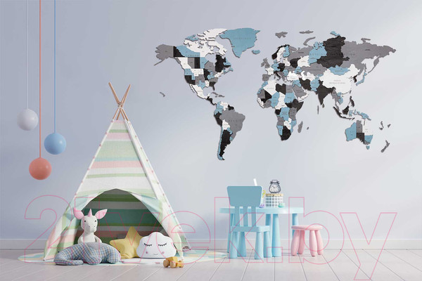 Изображение товара Декор настенный EWA Карта Мира Смоуки Дримс (L)