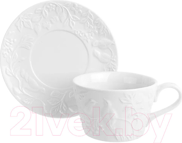 Изображение товара Чашка с блюдцем Elan Gallery Птички на ветке / 540198 (2пр.)