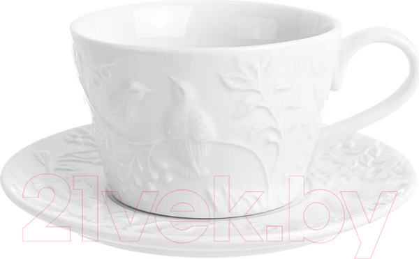 Изображение товара Чашка с блюдцем Elan Gallery Птички на ветке / 540198 (2пр.)