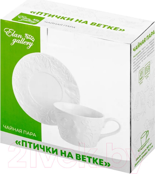 Изображение товара Чашка с блюдцем Elan Gallery Птички на ветке / 540198 (2пр.)