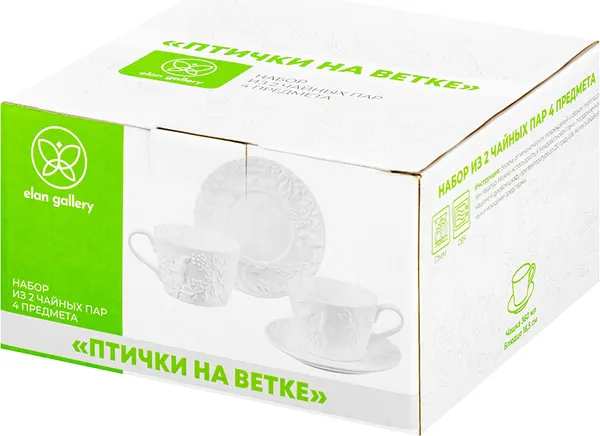 Изображение товара Набор для чая/кофе Elan Gallery Птички на ветке / 540328 (4пр.)