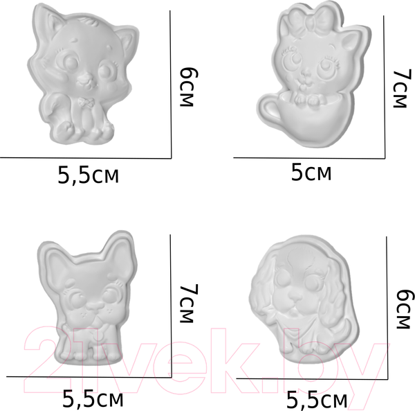 Изображение товара Набор для творчества Десятое королевство Магниты из гипса под роспись Кошечки, собачки / 04487