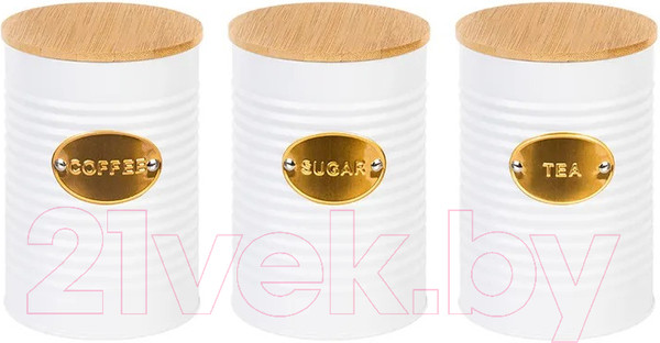 Изображение товара Набор емкостей для хранения Elan Gallery Чай, кофе, сахар / 240182 (белый)