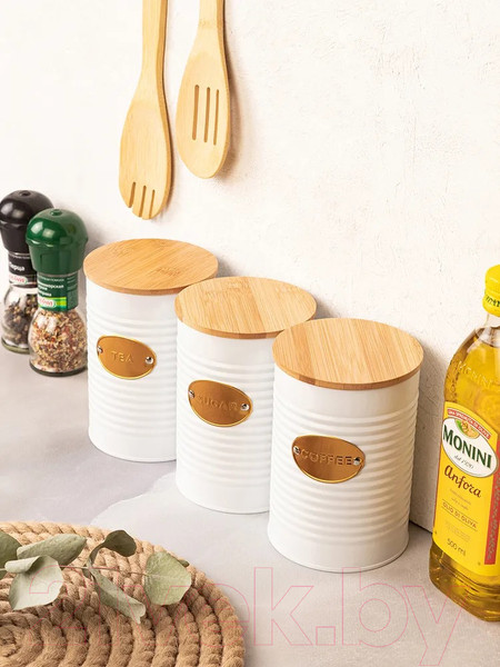 Изображение товара Набор емкостей для хранения Elan Gallery Чай, кофе, сахар / 240182 (белый)