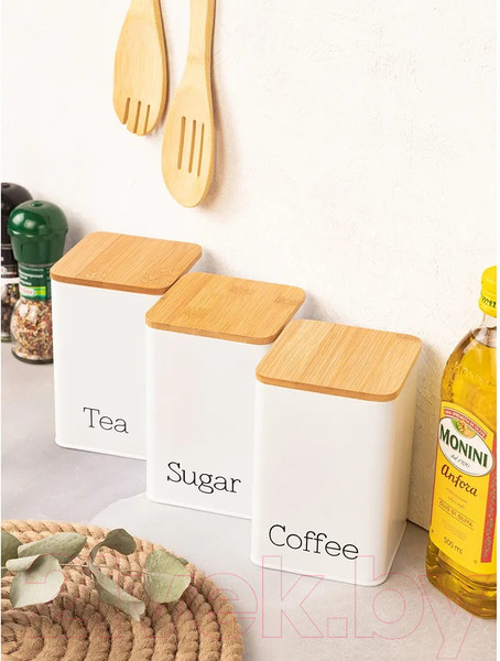 Изображение товара Набор емкостей для хранения Elan Gallery Чай, кофе, сахар / 240208 (белый)