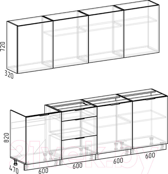 Изображение товара Кухонный гарнитур Интермебель Микс Топ-8 2.4м без столешницы (дуб каньон/графит серый)