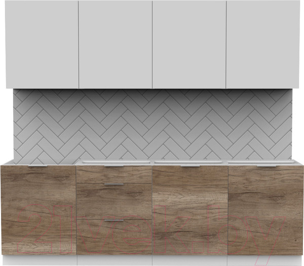 Изображение товара Кухонный гарнитур Интермебель Микс Топ-8 2.4м без столешницы (белый премиум/дуб каньон)