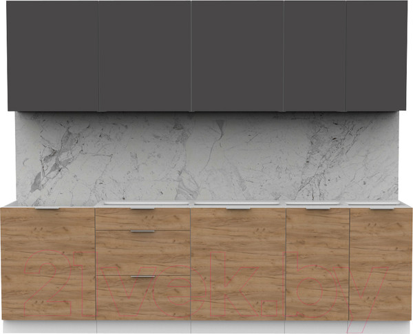 Изображение товара Кухонный гарнитур Интермебель Микс Топ-9 2.6м без столешницы (графит серый/дуб крафт золотой)