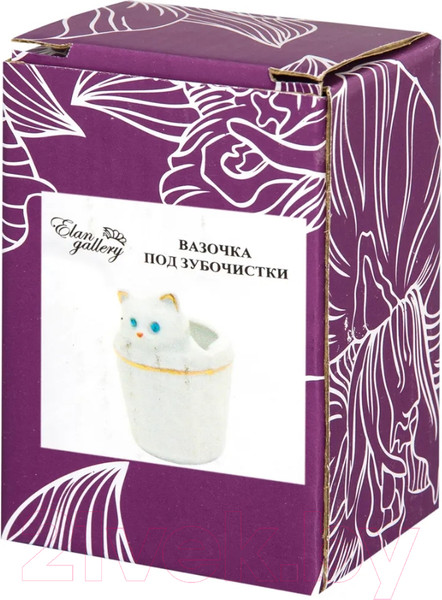 Изображение товара Держатель для зубочисток Elan Gallery Кошечка в кадушке стразы / 330413 (белый, золотистый)