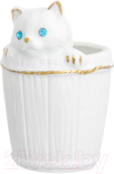 Изображение товара Держатель для зубочисток Elan Gallery Кошечка в кадушке стразы / 330413 (белый, золотистый)