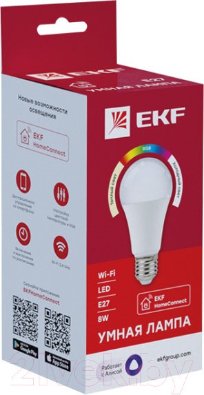 Изображение товара Умная лампа EKF Connect 8W WIFI RGBW E27 / slwf-e27-rgbw