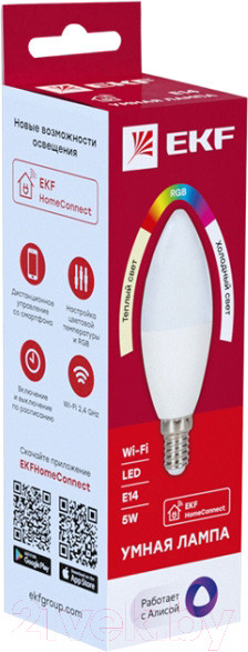 Изображение товара Умная лампа EKF Connect 5W WIFI RGBW E14 / slwf-e14-rgbw