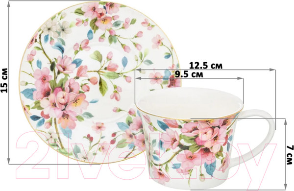 Изображение товара Набор для чая/кофе Elan Gallery Яблоневый цвет на белом / 420416