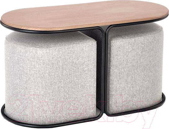 Изображение товара Журнальный столик Halmar Pampa + 2 пуфа (орех/черный, серый)