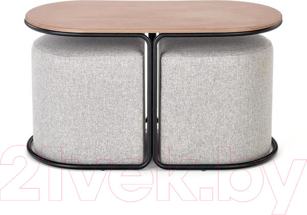 Изображение товара Журнальный столик Halmar Pampa + 2 пуфа (орех/черный, серый)