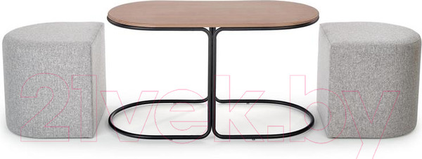 Изображение товара Журнальный столик Halmar Pampa + 2 пуфа (орех/черный, серый)