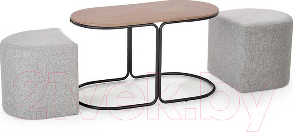 Изображение товара Журнальный столик Halmar Pampa + 2 пуфа (орех/черный, серый)