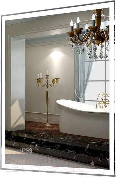 Изображение товара Зеркало Пекам Greta 70x80 / greta-70x80dcl (с подсветкой, сенсором на взмах руки и часами)