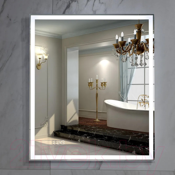 Изображение товара Зеркало Пекам Greta 70x80 / greta-70x80dcl (с подсветкой, сенсором на взмах руки и часами)