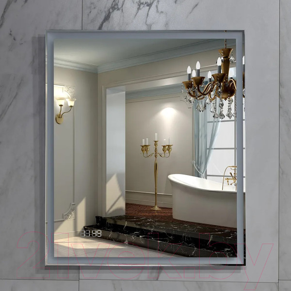 Изображение товара Зеркало Пекам Greta 70x80 / greta-70x80dcl (с подсветкой, сенсором на взмах руки и часами)