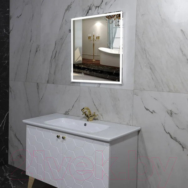 Изображение товара Зеркало Пекам Greta 70x80 / greta-70x80dcl (с подсветкой, сенсором на взмах руки и часами)