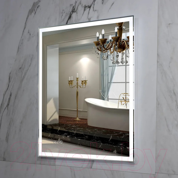 Изображение товара Зеркало Пекам Greta 70x80 / greta-70x80dcl (с подсветкой, сенсором на взмах руки и часами)