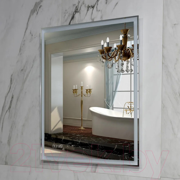 Изображение товара Зеркало Пекам Greta 70x80 / greta-70x80dcl (с подсветкой, сенсором на взмах руки и часами)
