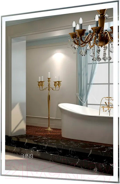 Изображение товара Зеркало Пекам Greta 70x80 / greta-70x80dpcl (с подсветкой, сенсором на взмах руки, подогревом и часами)