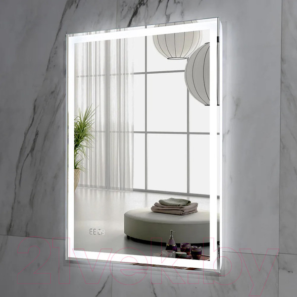 Изображение товара Зеркало Пекам Greta 60x100 / greta-60x100dcl (с подсветкой, сенсором на взмах руки и часами)