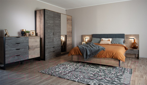 Изображение товара Прикроватная тумба Империал Стокгольм (2шт, дуб гранж песочный/железный камень)