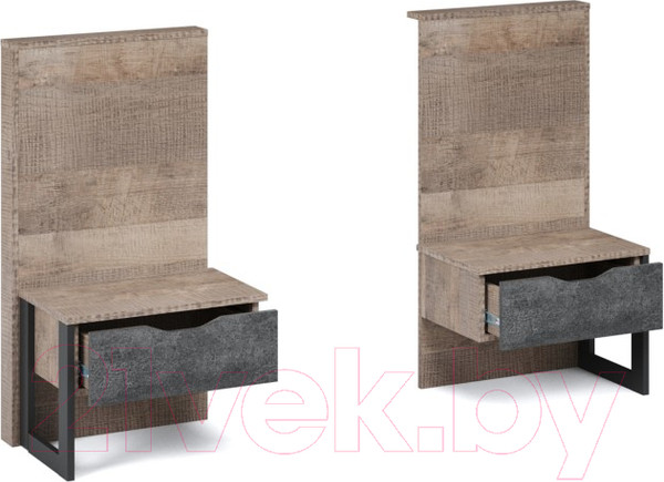 Изображение товара Прикроватная тумба Империал Стокгольм (2шт, дуб гранж песочный/железный камень)