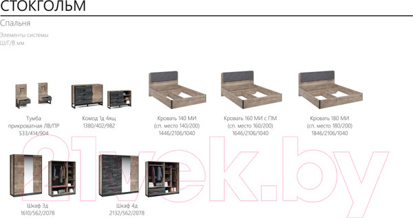 Изображение товара Прикроватная тумба Империал Стокгольм (2шт, дуб гранж песочный/железный камень)