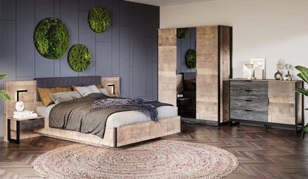 Изображение товара Прикроватная тумба Империал Стокгольм (2шт, дуб гранж песочный/железный камень)