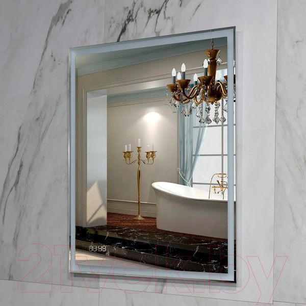 Изображение товара Зеркало Пекам Greta 80x90 / greta-80x90dpcl (с подсветкой, сенсором на взмах руки, подогревом и часами)