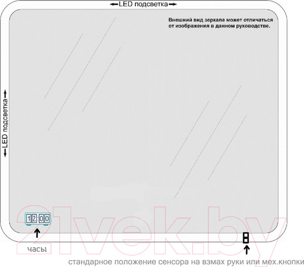 Изображение товара Зеркало Пекам Greta 80x90 / greta-80x90dpcl (с подсветкой, сенсором на взмах руки, подогревом и часами)