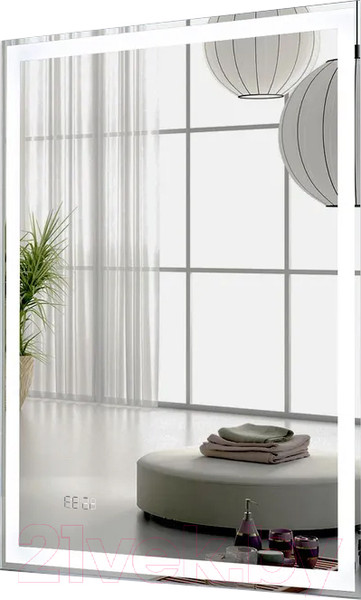 Изображение товара Зеркало Пекам Greta 80x120 / greta-80x120dcl (с подсветкой, сенсором на взмах руки и часами)