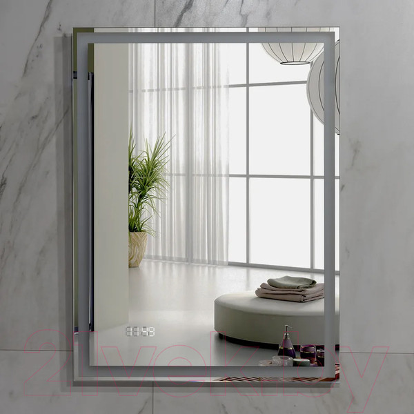 Изображение товара Зеркало Пекам Greta 80x120 / greta-80x120dcl (с подсветкой, сенсором на взмах руки и часами)
