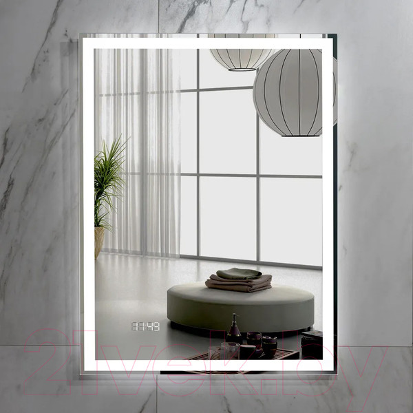 Изображение товара Зеркало Пекам Greta 80x120 / greta-80x120dcl (с подсветкой, сенсором на взмах руки и часами)
