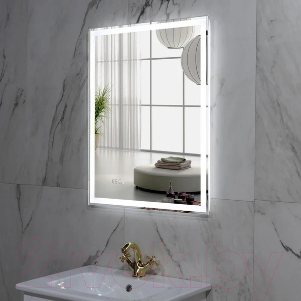 Изображение товара Зеркало Пекам Greta 80x120 / greta-80x120dcl (с подсветкой, сенсором на взмах руки и часами)