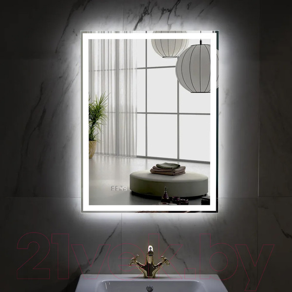 Изображение товара Зеркало Пекам Greta 80x120 / greta-80x120dcl (с подсветкой, сенсором на взмах руки и часами)