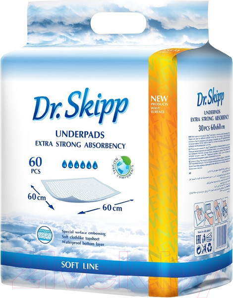 Изображение товара Набор пеленок одноразовых детских Dr.Skipp Soft Line с суперабсорбентом 60x60 (60шт)