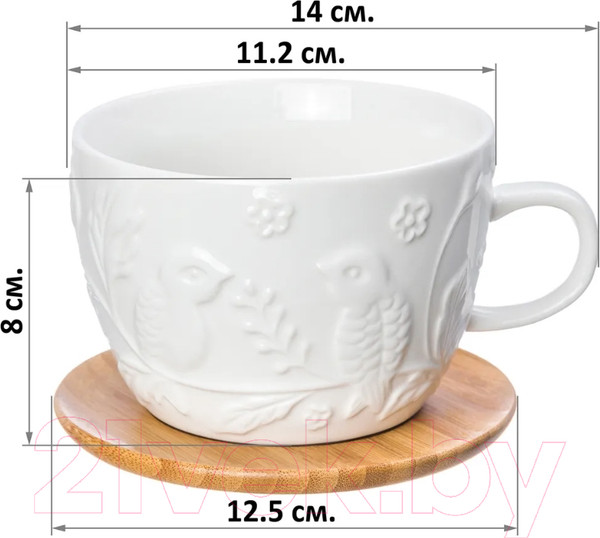 Изображение товара Чашка с блюдцем Elan Gallery Птички на ветке / 540217