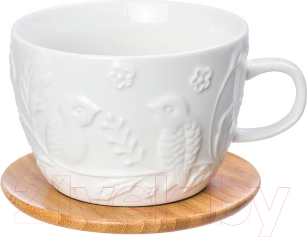 Изображение товара Чашка с блюдцем Elan Gallery Птички на ветке / 540217