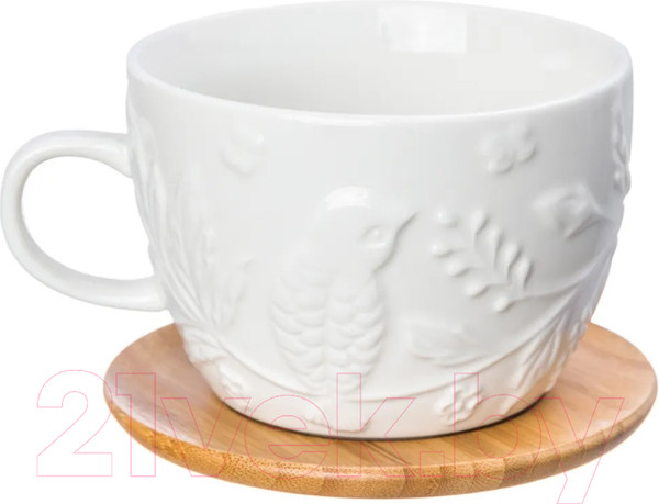 Изображение товара Чашка с блюдцем Elan Gallery Птички на ветке / 540217